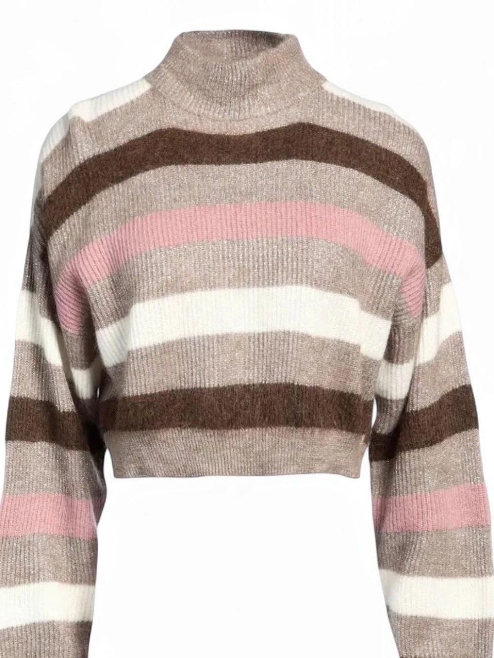 Brunello Cucinelli Striped Turtleneck Sweater in Brown & Pink